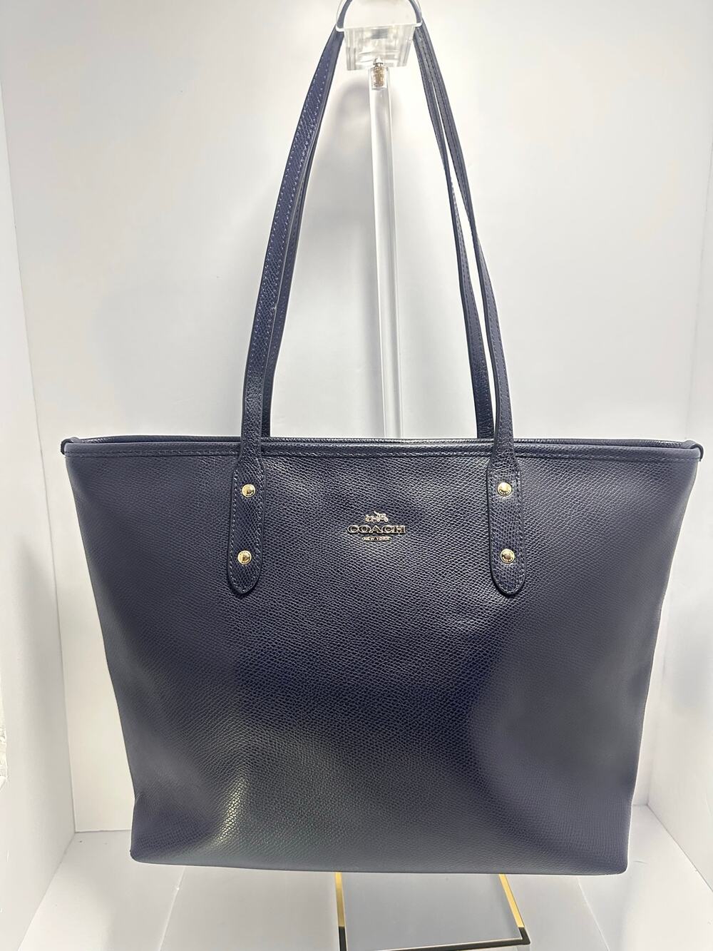 Coach City Zip Tote F36875 Midnight Navy Crossgrain Leather Gold Hardware